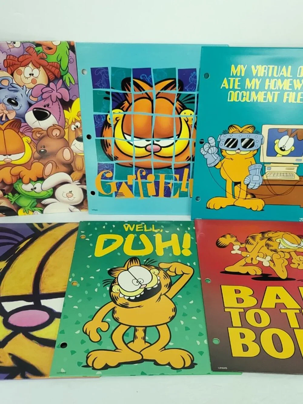 Lot of 6 Vintage Garfield Jim Davis School Folder Mead Paws Bad to the Bone Duh